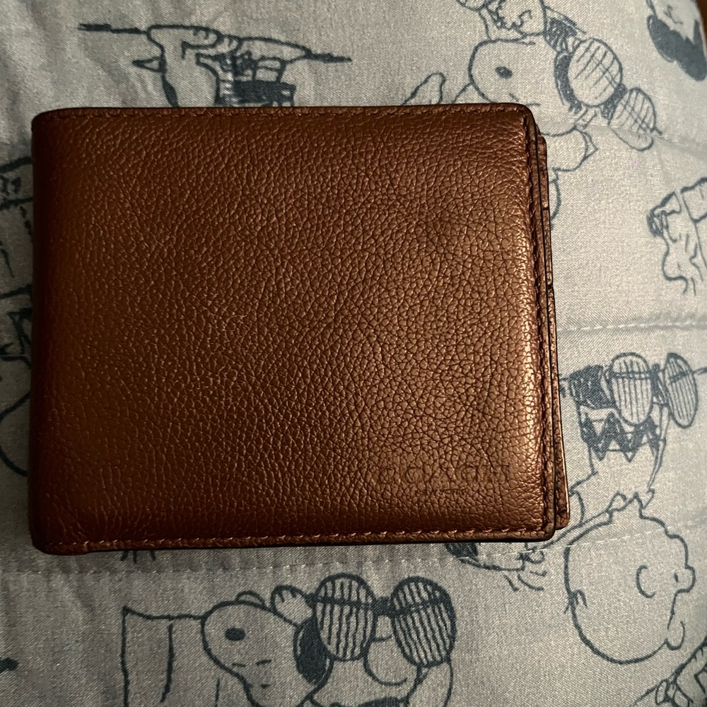 Coach Brown Pebbled Leather Bi-Fold Card Holder